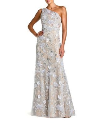 Mac Duggal Petite One Shoulder Lace Embroidered A Line Gown