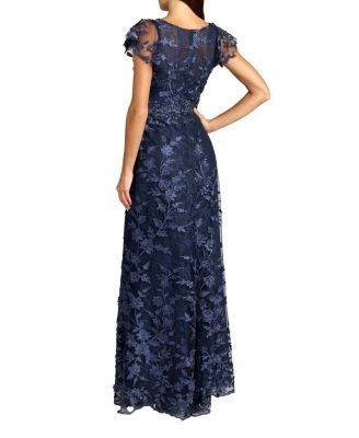 Mac Duggal Petite Floral Embroidered Lace Flutter Sleeve Gown
