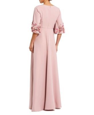 Mac Duggal Petite Crepe 3/4 Sleeve A-line Gown With Flower Trim