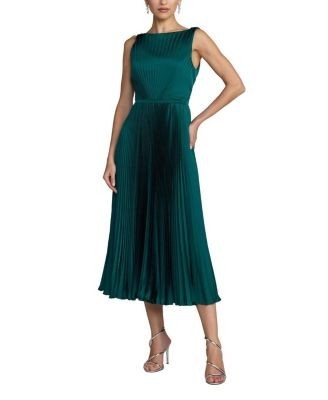Mac Duggal Sleeveless High Neck Pleated Midi Dress