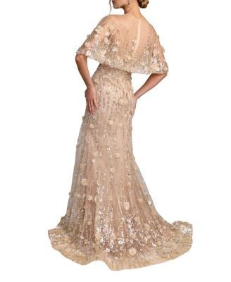 Mac Duggal Petite Embellished Cape Sleeve Mermaid Gown