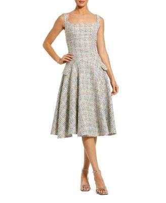 Mac Duggal Boucle Sleeveless Drop Waist Fit-and-Flare Midi Dress