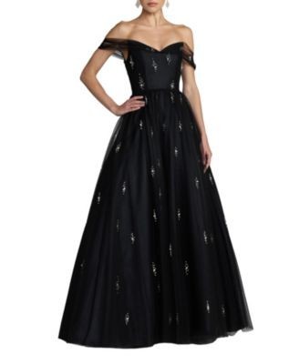 Mac Duggal Pearl Embellished Off The Shoulder Ball Gown