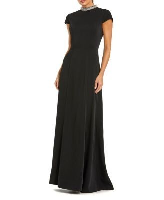 Mac Duggal Cap Sleeve Gown With Embellished Neckline