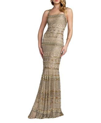 Mac Duggal Sleeveless Square Neck Beaded Gown