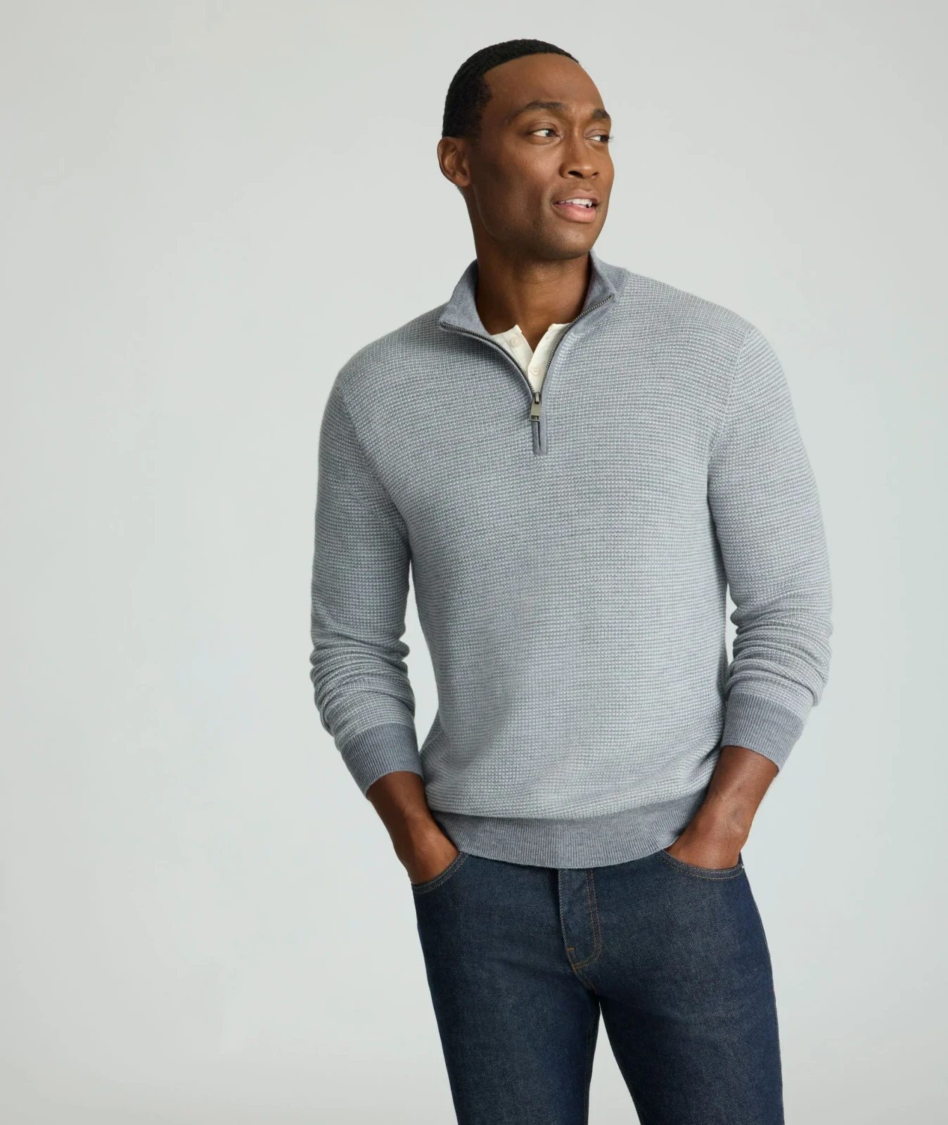 Textured Merino Wool Quarter-Zip Sweater