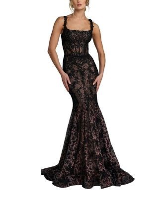 Mac Duggal Embellished Mesh Sleeveless Trumpet Gown