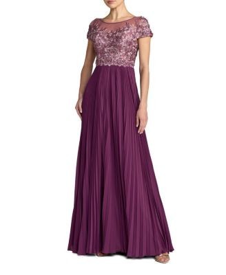Mac Duggal Embroidered Cap Sleeve Pleated Gown