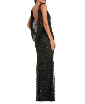 Mac Duggal Sleevless Cowl Back Gown With Draped Beading