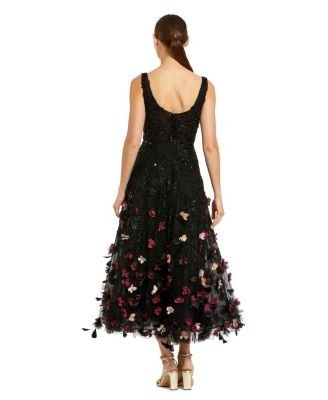Mac Duggal Petite Sleeveless Beaded Midi Dress With 3D Flowers