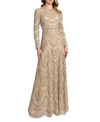 Mac Duggal Long Sleeve Beaded A-Line Gown