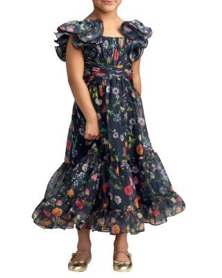 Mac Duggal Girls' Ruffle Shoulder Chiffon Gown - Little Kid, Big Kid