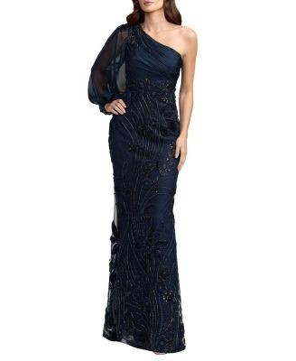 Mac Duggal One Sleeve Chiffon Embellished Gown