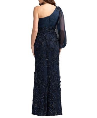 Mac Duggal One Sleeve Chiffon Embellished Gown