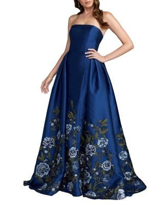 Mac Duggal Floral Embroidered Mikado Strapless Ball Gown