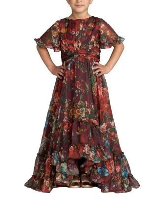 Mac Duggal Girls' High Neck Ruffle Hi Low Gown - Little Kid, Big Kid