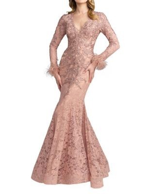 Mac Duggal Long Sleeve Embellished Mermaid Gown