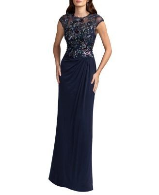 Mac Duggal Embroidered Cap Sleeve Jersey Gown