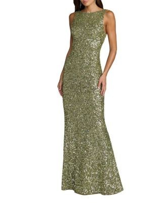Mac Duggal Petite High Neck Sleeveless Open Back Sequin Column Gown
