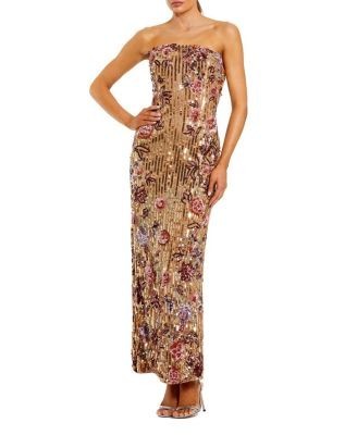 Mac Duggal Petite Floral Embellished Strapless Column Dress