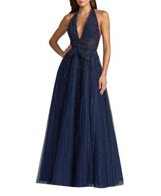 Mac Duggal Beaded Halter Neck Open Back Gown
