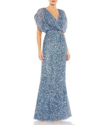 Mac Duggal Petite Draped Sleeve V Neck Gown