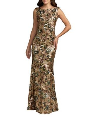Mac Duggal Floral Sequin Cowl Back Mermaid Gown