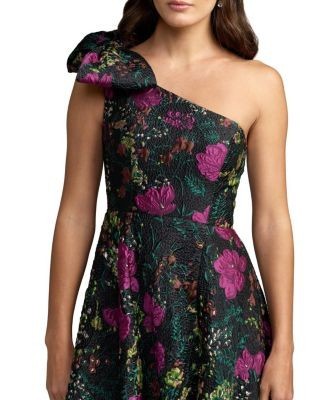 Mac Duggal One Shoulder Brocade Gown with Bow Detail