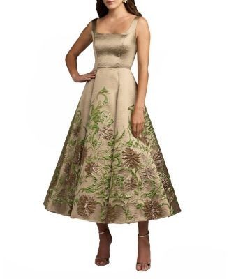 Mac Duggal Floral Brocade A-Line Midi Dress