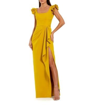 Mac Duggal Crepe Column Square Neck Gown With Ruffle Detail