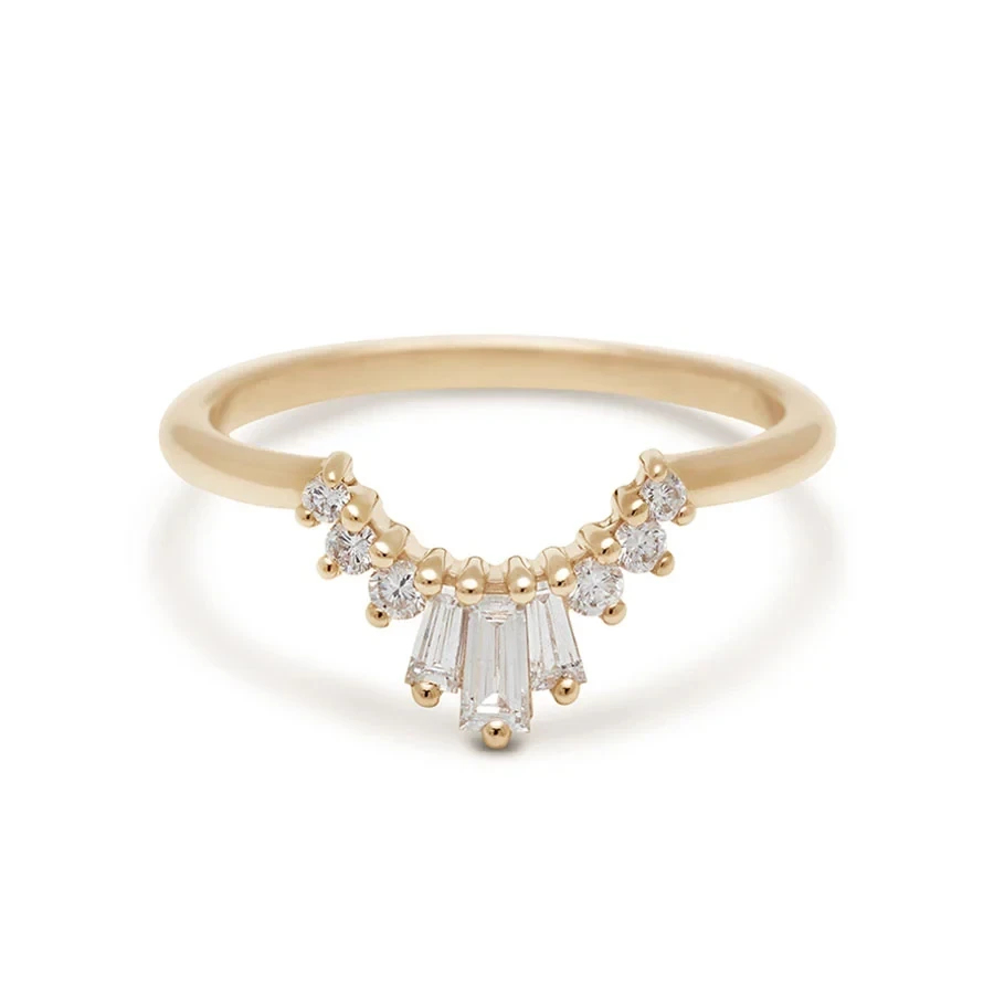 Triple Baguette Tiara Band - 14k Gold & White Diamond
