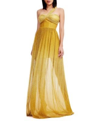 Dress the Population Idalia One Shoulder Metallic Tulle Gown