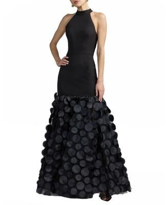 Mac Duggal Crepe Halter Neck Trumpet Gown With Sheer Skirt