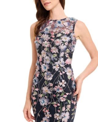 Dress the Population Claudette Sleeveless Floral Embroidered Sheath Midi Dress