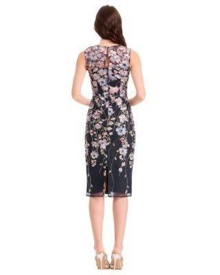 Dress the Population Claudette Sleeveless Floral Embroidered Sheath Midi Dress