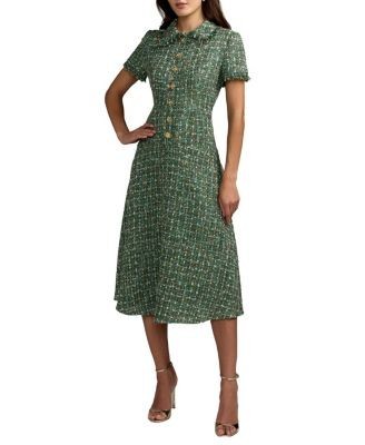 Mac Duggal Boucle Short Sleeve Button Up Midi Dress