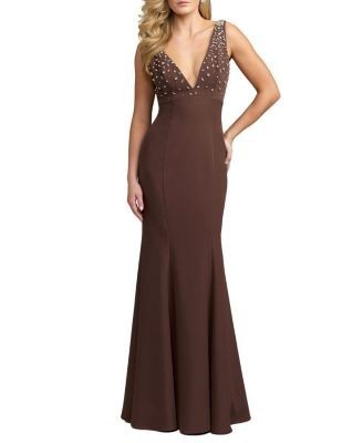 Mac Duggal Embellished Crepe Sleeveless V-Neck Gown