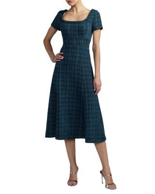 Mac Duggal Petite Short Sleeve Embellished Boucle Midi Dress