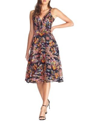 Dress the Population Elisa Floral Sequin V-Neck Midi Dress