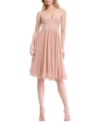 Dress the Population Alicia V-Neck Lace Trim Midi Dress