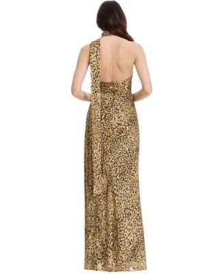 Dress the Population Olivia Halter High Neck Leopard Print Bodycon Gown