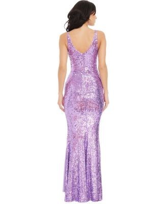 Dress the Population Jordan Plunge Neck Sequin High Slit Gown