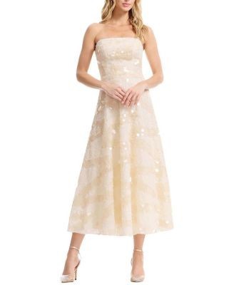 Dress the Population Kailyn Strapless Disc Sequin Floral A-Line Midi Dress