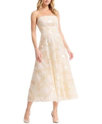 Dress the Population Kailyn Strapless Disc Sequin Floral A-Line Midi Dress