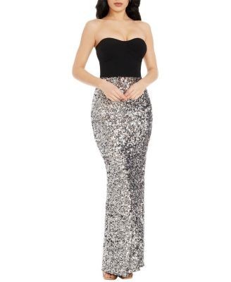 Dress the Population Vada Strapless Sweetheart Two-Tone Sequin Mermaid Gown