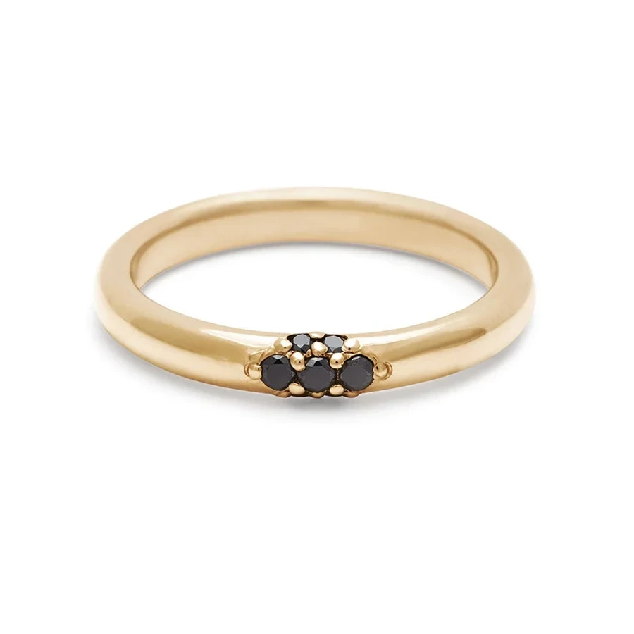Single Cluster Celestine Band - 14k Gold & Black Diamonds