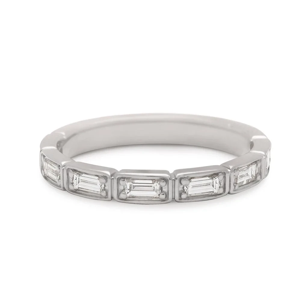 Wheat Baguette 3/4 Eternity Band - 14k Gold & White Diamond