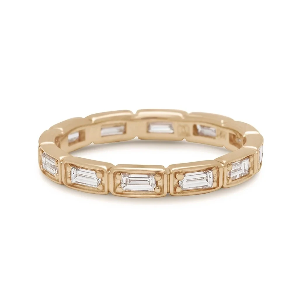 Wheat Baguette Eternity Band - 14k Gold & White Diamond
