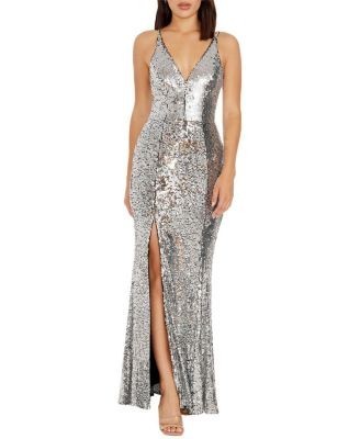 Dress the Population Iris V-Neck Sequin High Slit Mermaid Gown