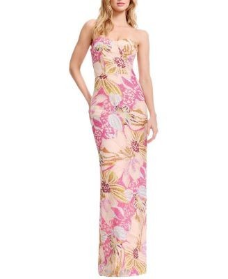Dress the Population Vada Strapless Sweetheart Floral Sequin Bodycon Gown